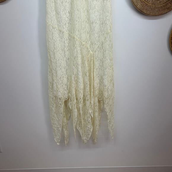 Vintage Y2K 2000s Seventh Avenue Cream Lace Asymmetrical Handkerchief Dress 8 - Picture 6 of 8